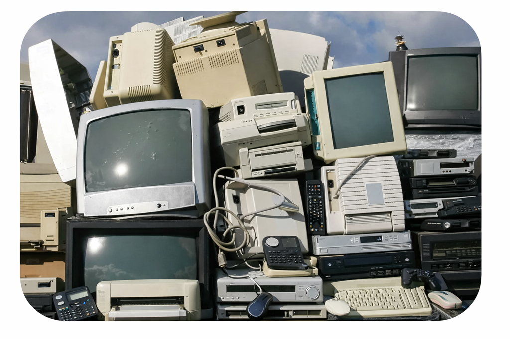 Stack of used electronics for recycling
